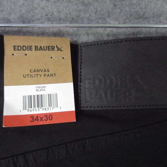 Eddie Bauer Pants Mens 34x30 Black Canvas Utility Pant Workwear Durable Pockets - Picture 6 of 7